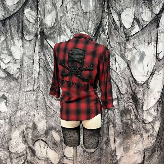 Roen x Semantic back skull check shirt