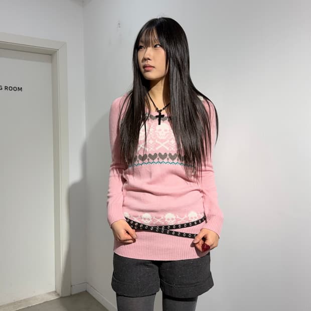 Body jeine 딸기우유 해골 하트 갸루 니트 원피스