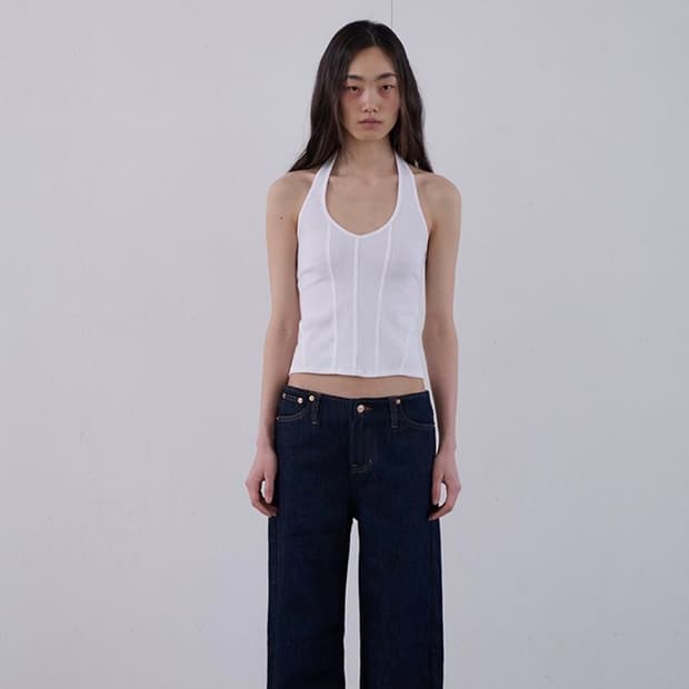 오데스 waistless denim pants indigo