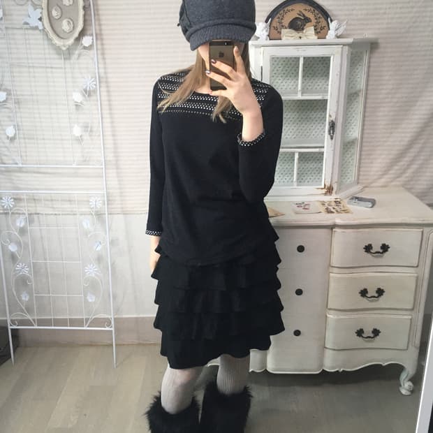 jpn vintage black square dot long sleeve