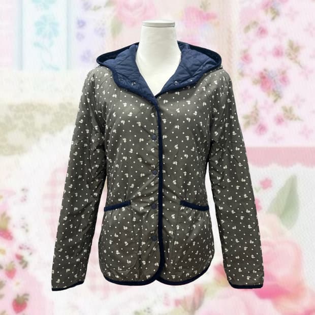 모리걸 양면 플라워네이비 경량패딩