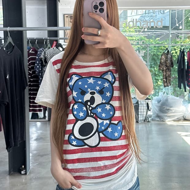 히스테릭글래머 아카이브 퍽베어 스타 성조기 반팔티 원피스