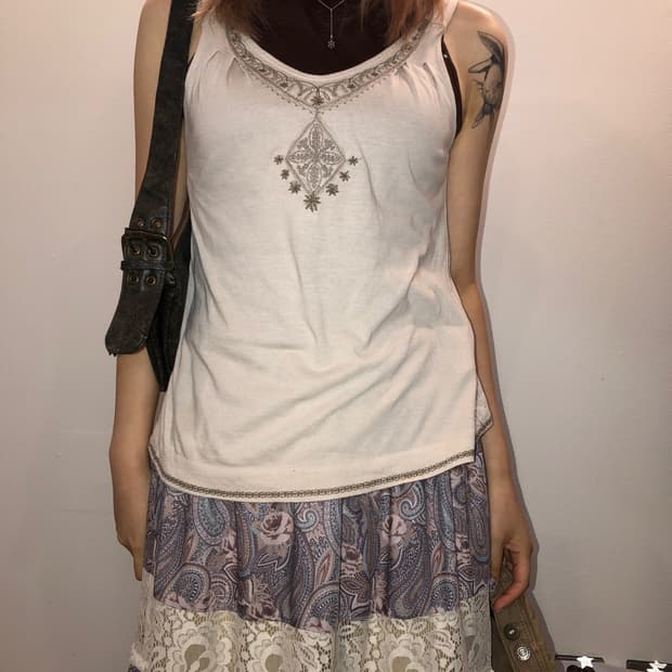 jpn vintage 보헤미안 베이지 슬리브리스
