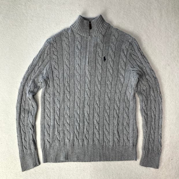 폴로랄프로렌 꽈배기 니트 반집업