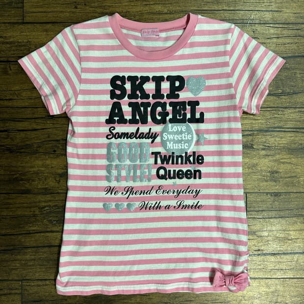 Skip Angel 일본 핑크 스트라이프 반팔티 S사이즈  Y2K