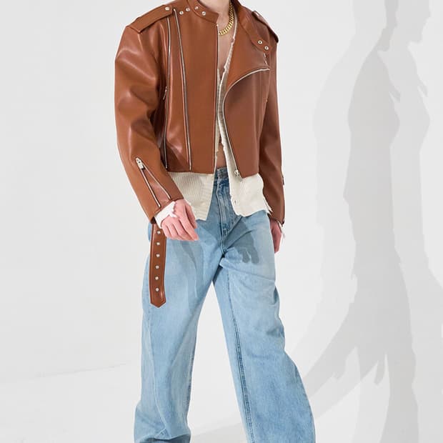 시스템옴므 System Brown Cropped 레더 자켓