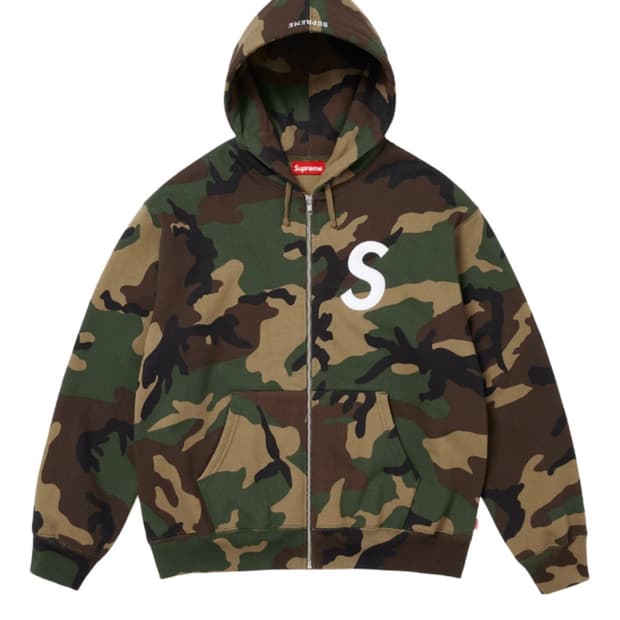 슈프림 S 로고 집업 후드 스웨트셔츠 우드랜드 카모 - 25FW