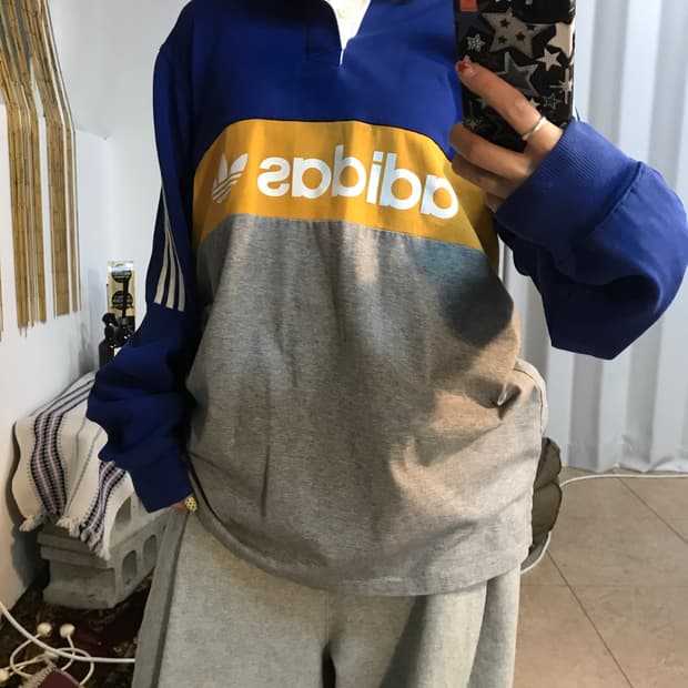 아디다스 배색 긴팔 카라티 