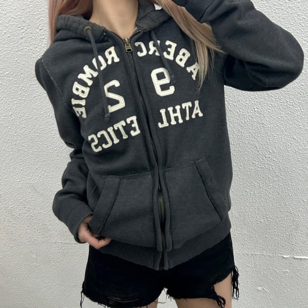 아베크롬비 센터로고 차콜 후드집업 L