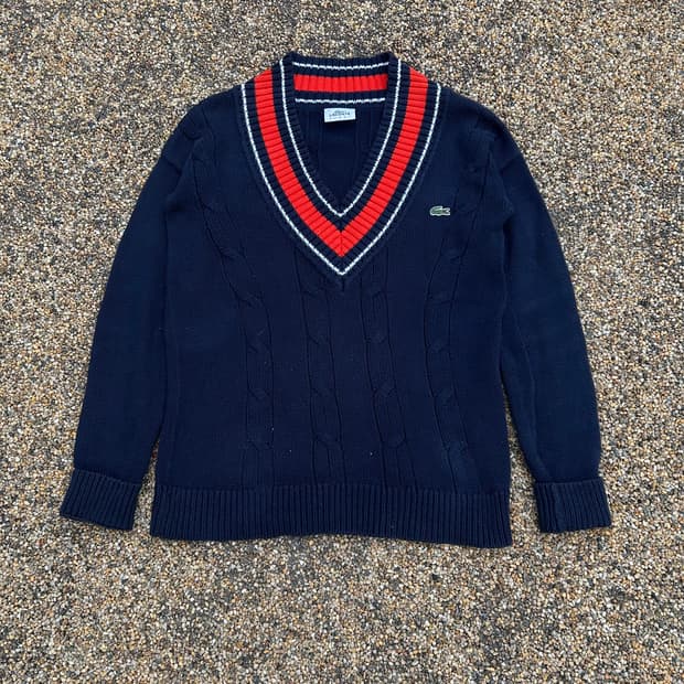 라코스테 브이넥 네이비 니트
