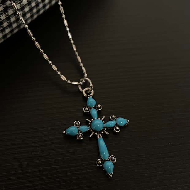 빈티지 오리엔탈 터키석 십자가 목걸이