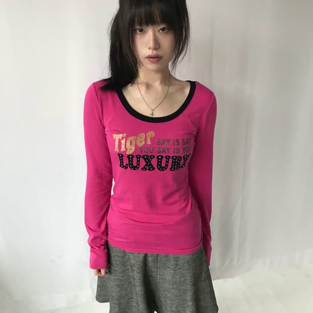 펑키 핑크 슬림 티셔츠