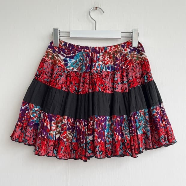 레드 믹스 패턴 캉캉 미니 스커트