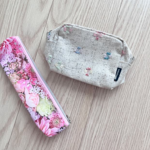 빈티지 핑크 플라워 필통 파우치
