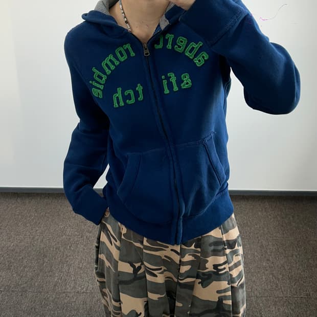 Abercrombie 아베크롬비 스펠아웃 그린로고 네이비 후드집업 