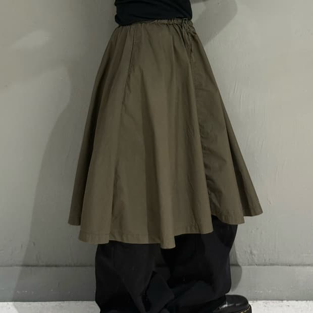khaki flare-fit midi skirt