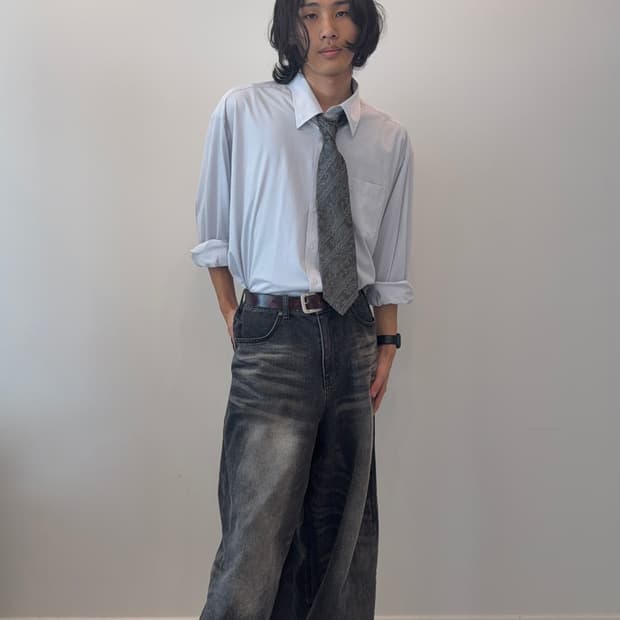 빈티지 드레스 셔츠 & 패턴 넥타이 코디 세트