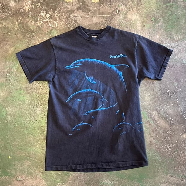 90's [L] 싱글스티치 빈티지 반팔티 돌핀 그래픽 SeaWorld