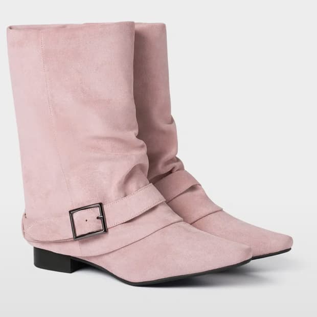 루즈슬립오버 허그 벨트 스웨이드 부츠 베이비로즈