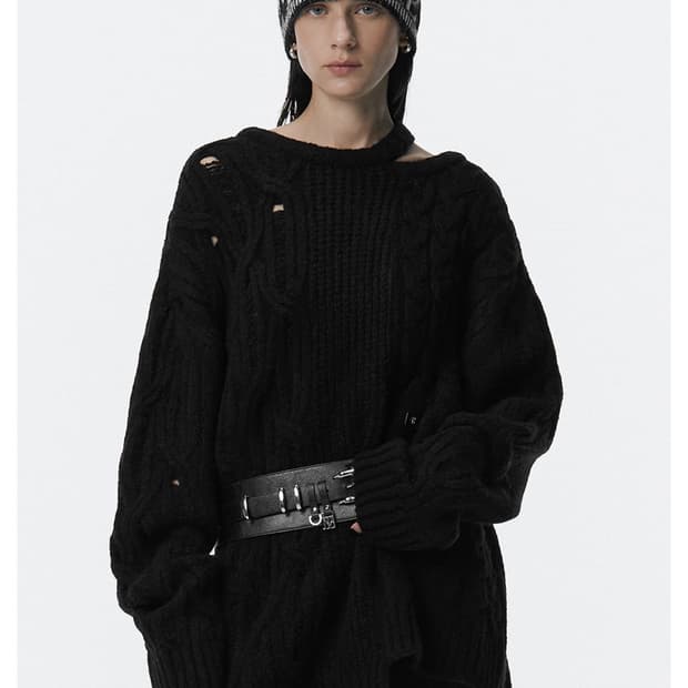 트리밍버드 Mixed Cable Knit Pullover [Black]