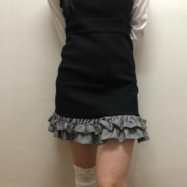 빈티지 블랙 그레이 프릴 탑 원피스