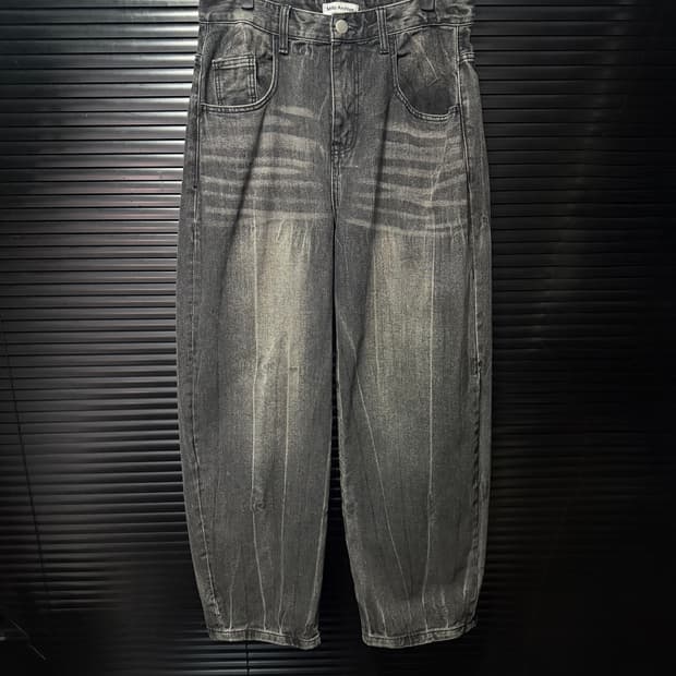 밀로 아카이브 커브드 워싱 데님 흑청 워시드 벌룬 팬츠 L 32 와이드