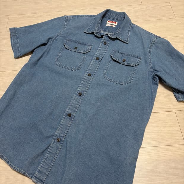 빈티지 wrangler 랭글러 데님 반필 셔츠 M(100)