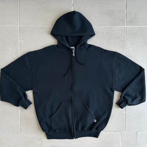 90s 빈티지 러셀 후드집업 블랙 XL