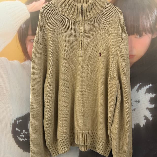 POLO 폴로 베이지 반집업니트