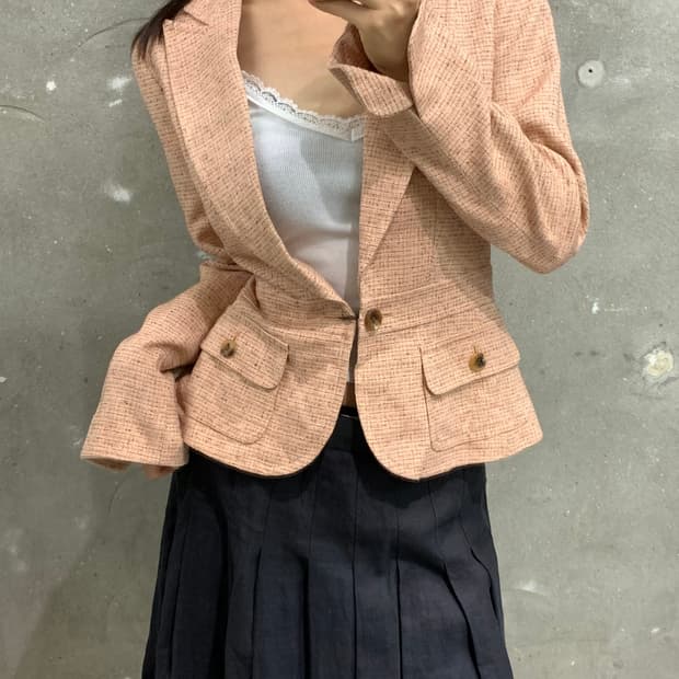 Burberry 버버리 핑크 트위드 싱글 자켓