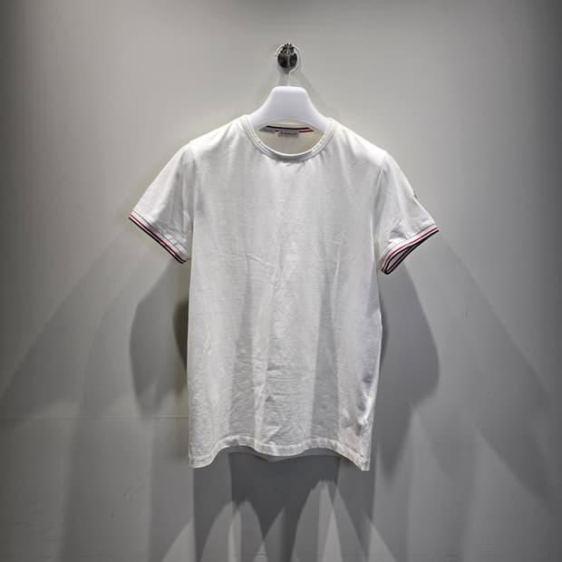 [중고/정품] 몽클레어 트리컬러 트리밍 반팔 티셔츠 슬림핏 화이트 L