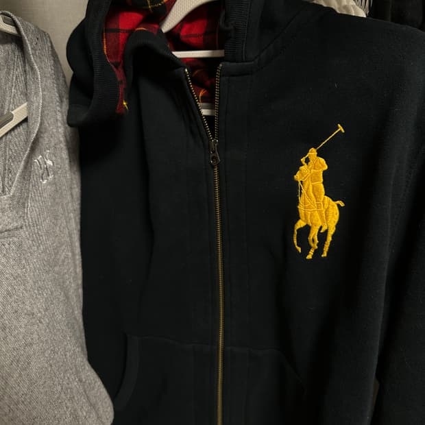 폴로 빅포니 체크 후드집업 L
