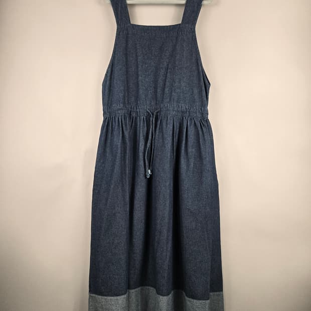 [무료배송]에이프런 피나포어 멜빵 데님 청 롱 플레어 원피스