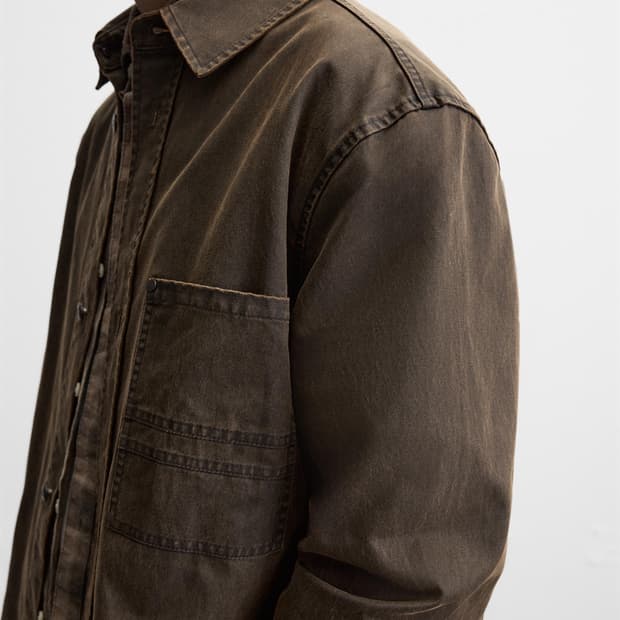 자라 워시드 이펙트 셔츠 자켓 브라운