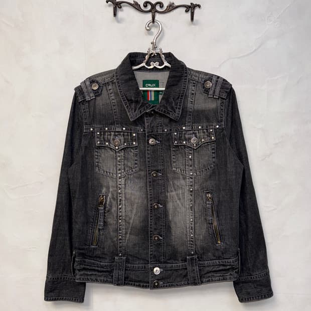 Washing black denim western stud jacket 