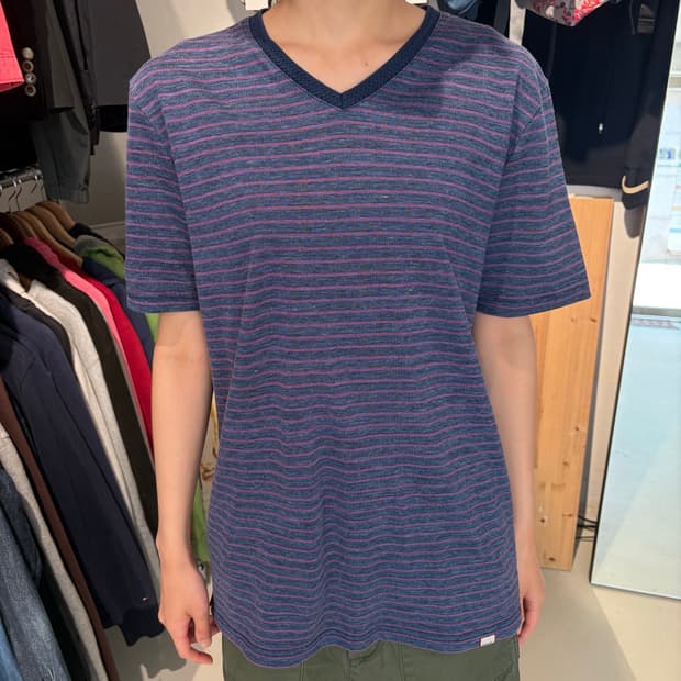 FRANCO FERRARO 스트라이프 브이넥 반팔 티셔츠 XL