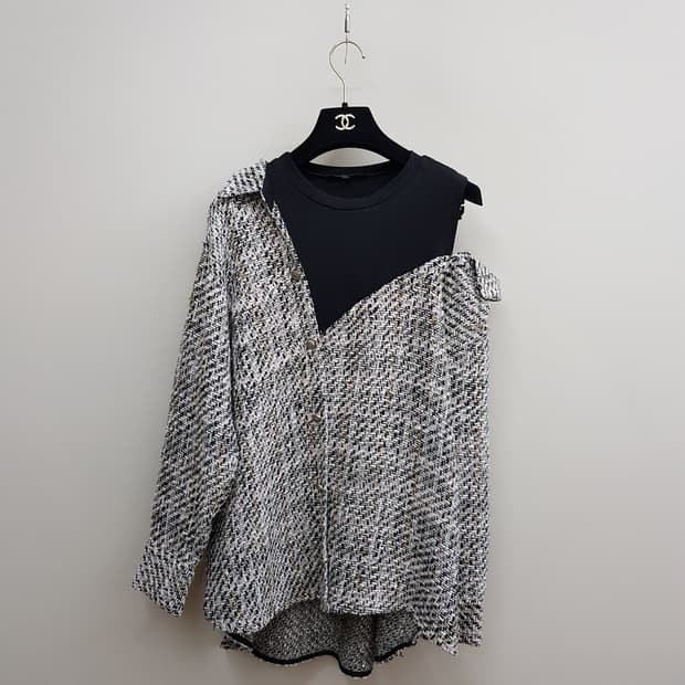 MAJE 마쥬 트위드 오프숄더 레이어드 셔츠 블라우스 1사이즈