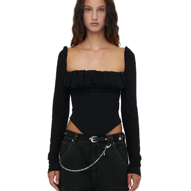 세릭 셔링 스퀘어 탑 블랙 shirring square top