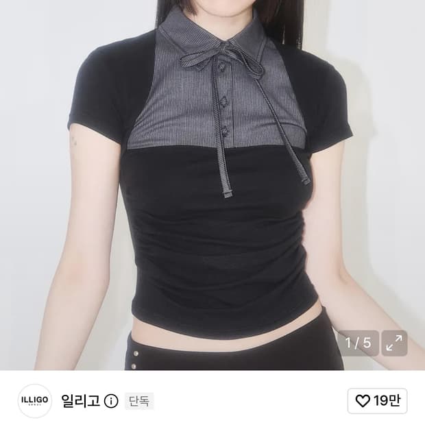 일리고 프레피 배색 리본 셔츠 블랙