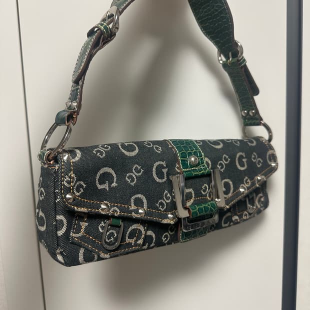 guess rare y2k denim shoulder bag green