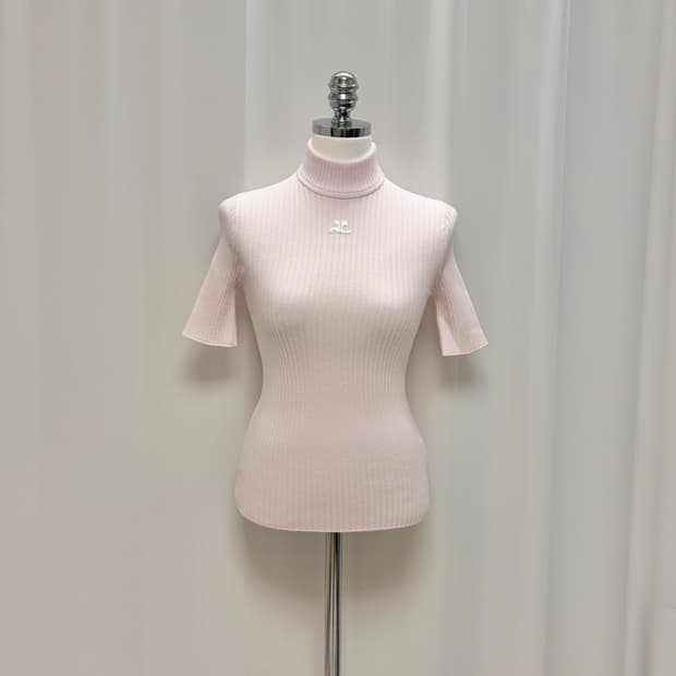 꾸레쥬 핑크 골지 반팔 니트