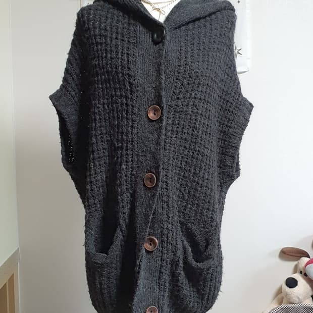 [모리걸] 후드 니트 조끼 가디건 블랙