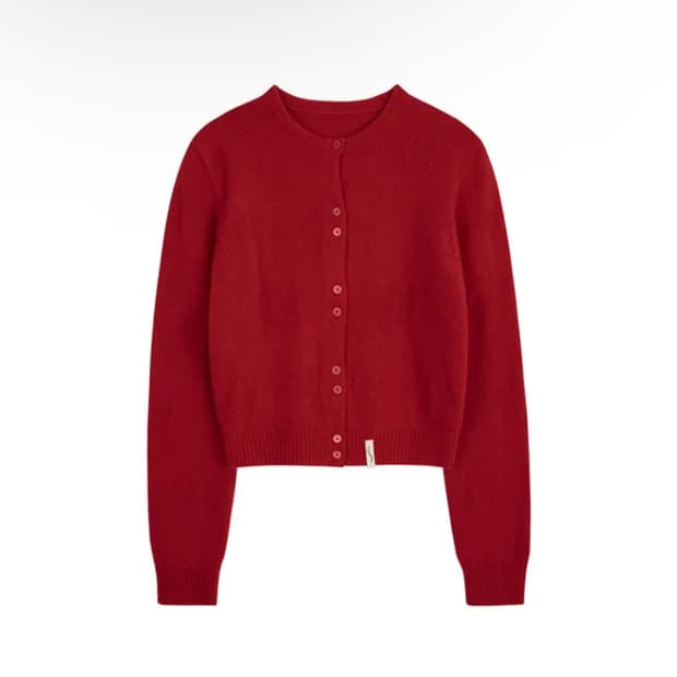 싱킹디퍼 이모지 자가드 U넥 가디건 레드 가디건