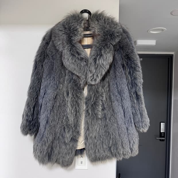 vintage blue gray mixed fur jacket