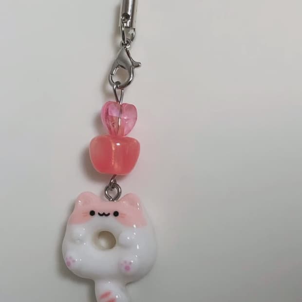 고양이 도넛 핑크 수제 키링