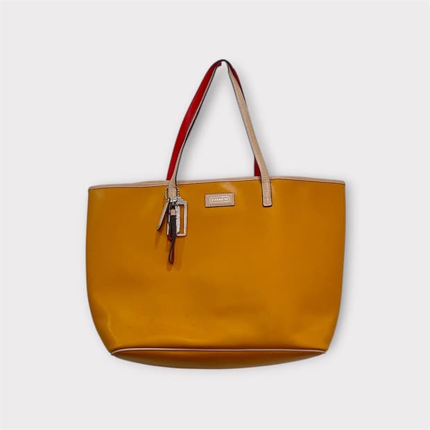 코치 Coach 사피아노 레더 쇼퍼백 숄더백 토트백 키링 머스터드 컬러