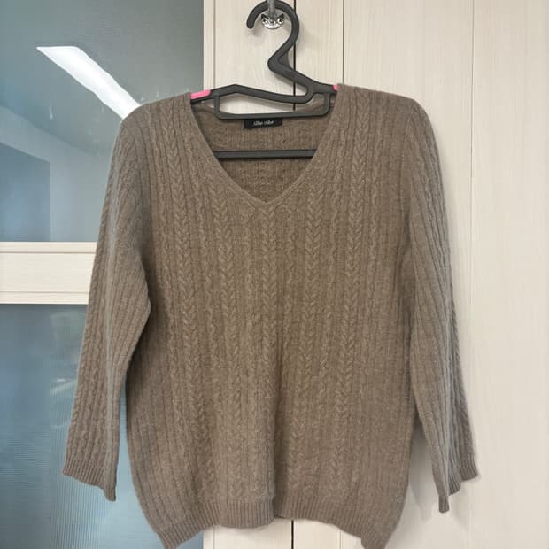 빈티지_브이넥 케이블 니트 브라운 캐시미어100