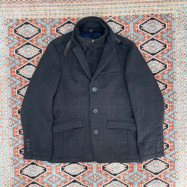 (택있는 새상품)BURTON 브라운 체크 울혼방 집업 버튼 자켓 