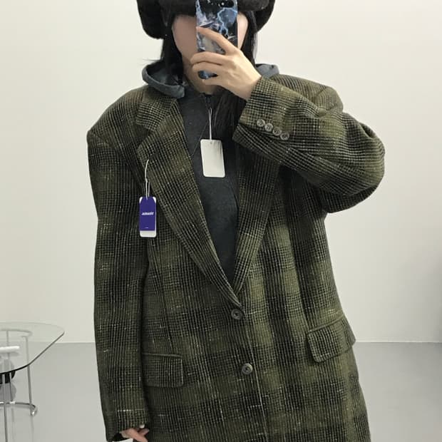 휴고보스 실크 울 체크 블레이저