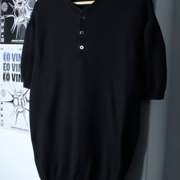 (XL) 유니온블루 반팔 티셔츠 니트 헨리넥 블랙 무지-H31773
